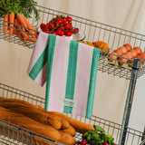 Striped Tea Towel Green / Pink